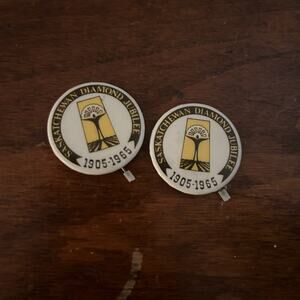 Vintage 1965 Saskatchewan Diamond Jubilee Pinbacks Lot of 2 Canada Souvenir